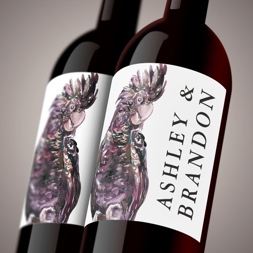 Exotic Tropical Purple Parrot with Names Wine Wine Label