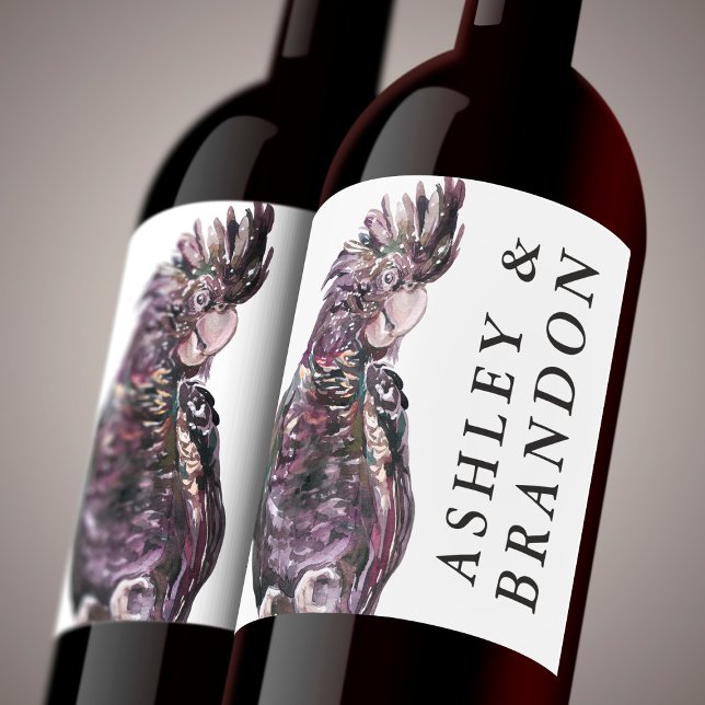 Exotic Tropical Purple Parrot with Names Wine Wine Label (Creator Uploaded)