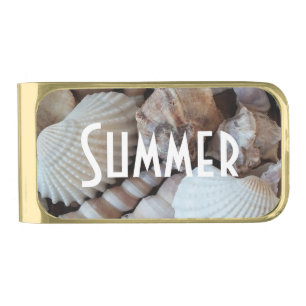 Exotic Tropical Summer Sea Shells Photography Gold Finish Money Clip