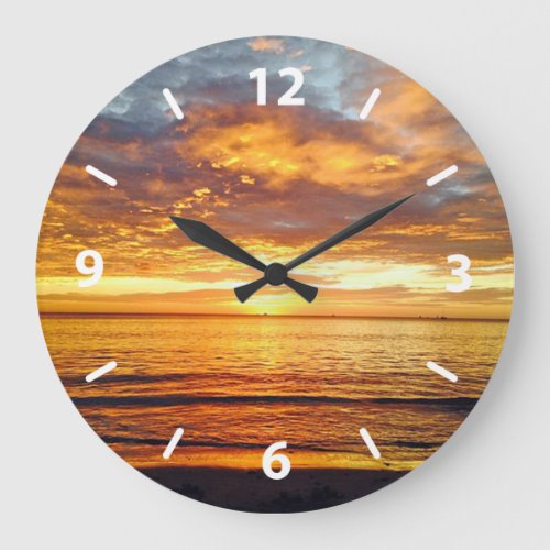 Exotic Tropical Sunset CanCun Bahamas Beach Large Clock