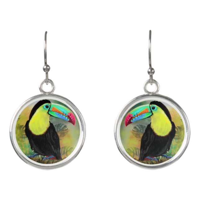 Exotic Tropical Toco  Earrings - Toucan Bird (Front)