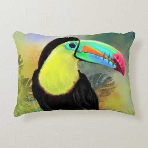 Exotic Tropical Toco Toucan Bird _ Painting  Accent Pillow