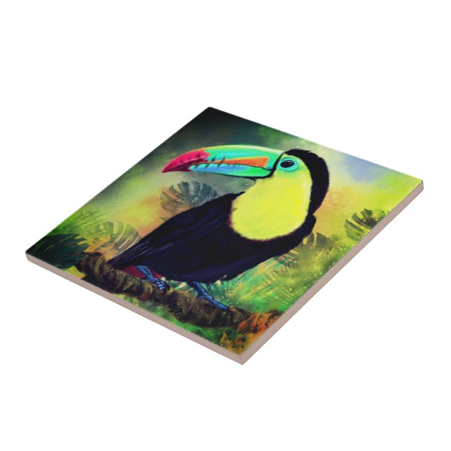 Exotic Tropical Toco Toucan Bird - Painting Art Ceramic Tile (Side)