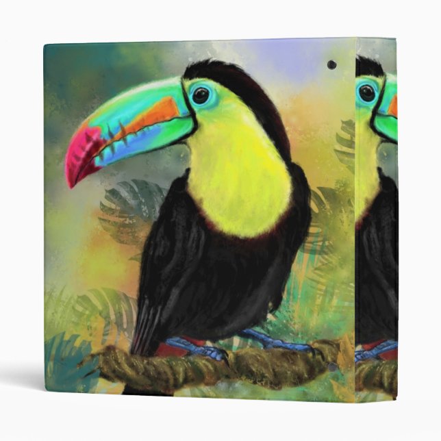 Exotic Tropical Toco Toucan Bird - Painting Migned 3 Ring Binder (Back/Spine)