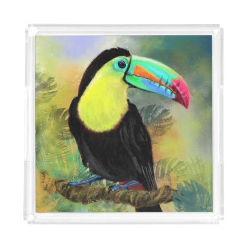 Exotic Tropical Toco Toucan Bird _ Painting Migned Acrylic Tray