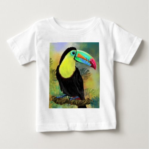 Exotic Tropical Toco Toucan Bird _ Painting Migned Baby T_Shirt