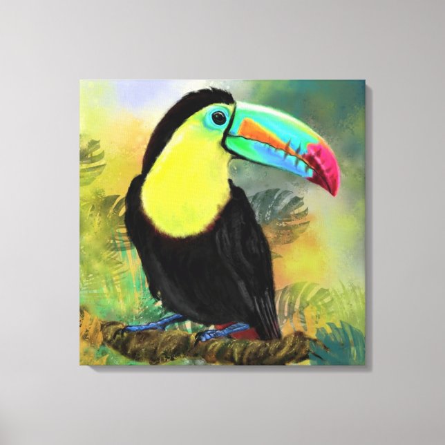 Exotic Tropical Toco Toucan Bird - Painting Migned Canvas Print (Front)
