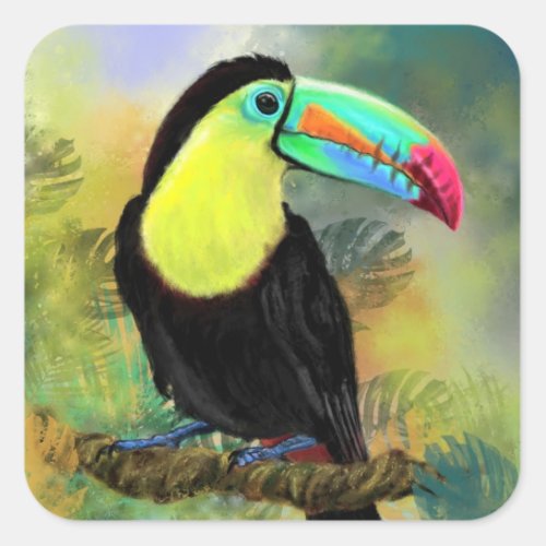 Exotic Tropical Toco Toucan Bird _ Painting Migned Square Sticker