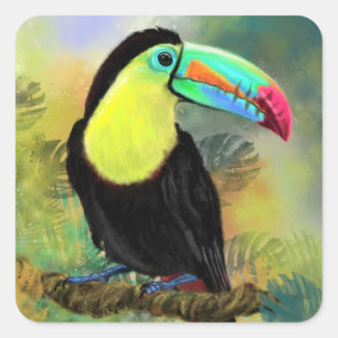Exotic Tropical Toco Toucan Bird - Painting Migned Square Sticker