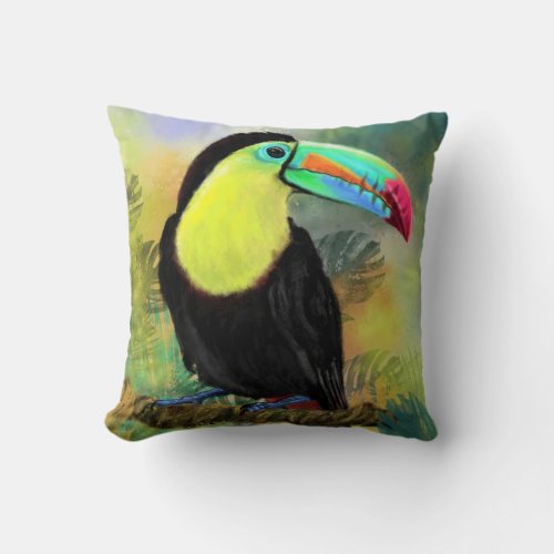 Exotic Tropical Toco Toucan Bird _ Painting Migned Throw Pillow