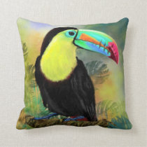 Exotic Tropical Toco Toucan Bird - Painting Migned Throw Pillow