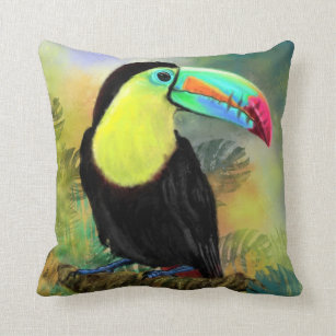 Exotic Tropical Toco Toucan Bird - Painting Migned Throw Pillow