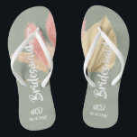 Exotic Tropical Watercolor Bridesmaid Favor Flip Flops<br><div class="desc">You will love this Kraft watercolor green textures with pink golden palm leaves on a gold geometric frame with glitter. Great for your wedding venue!</div>