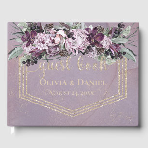Exotic Tropical Watercolor Flowers Gold Glitter    Guest Book
