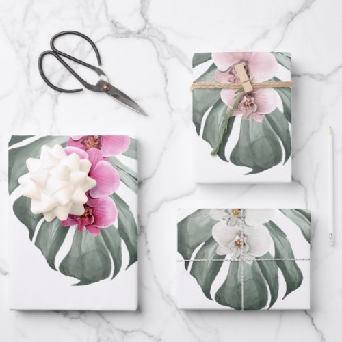 Exotic Tropical Watercolor Orchids Wrapping Paper Sheets