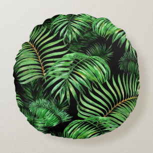 Exotic tropical, watercolor palm pattern. round pillow