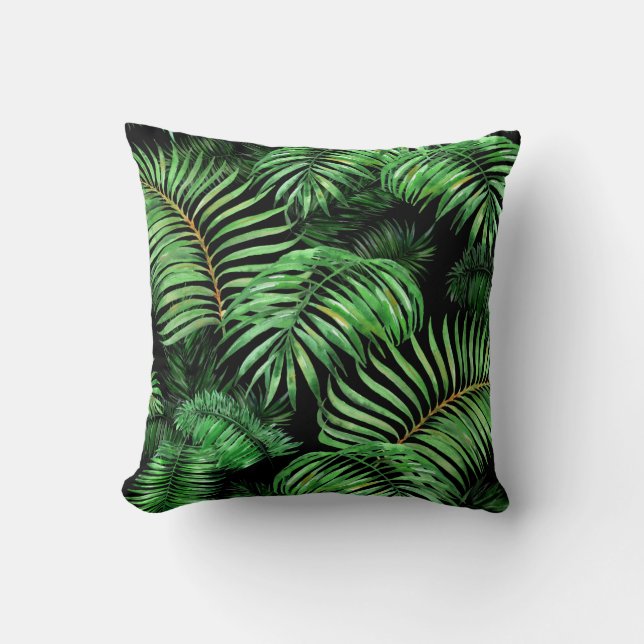 Exotic tropical, watercolor palm pattern. throw pillow (Front)