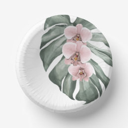 Exotic Tropical Watercolor Pink Orchids Paper Bowls
