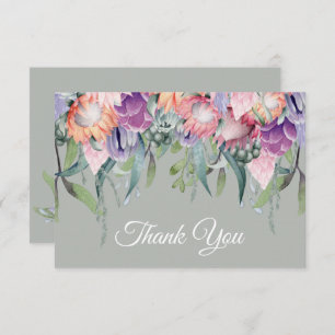 Exotic Tropical Watercolor Protea Flowers Wedding Thank You Card