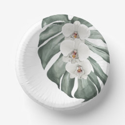 Exotic Tropical Watercolor White Orchids Paper Bowls