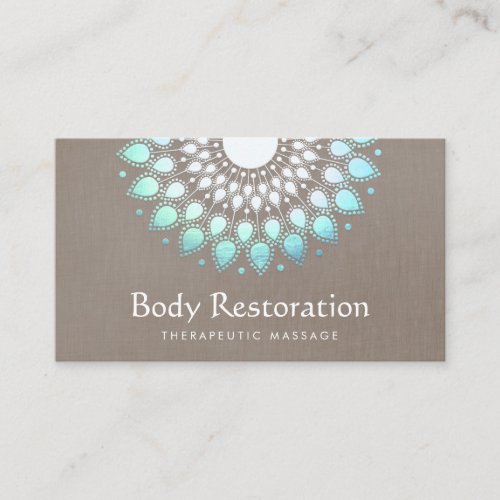 Exotic Turquoise Floral Lotus Health and Wellness Business Card