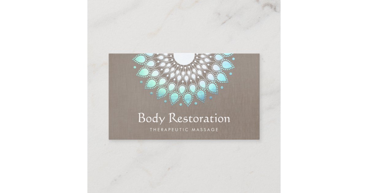 Exotic Turquoise Floral Lotus Health and Wellness Business Card Zazzle