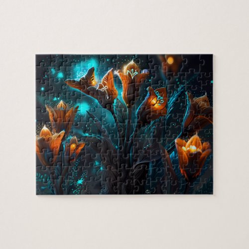 Exotic Vivid Wild Nature Flowers at Moonlight Jigsaw Puzzle