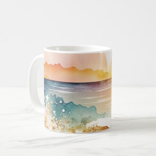 Exotic Watercolor Beach Sunset Coffee Mug