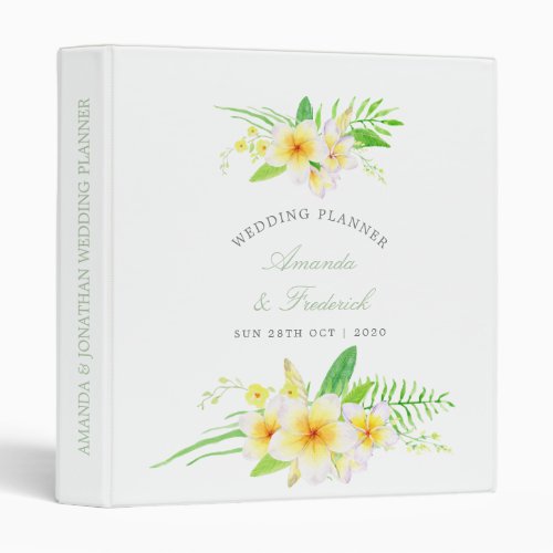 Exotic Watercolor Frangipani Wedding Planner 3 Ring Binder