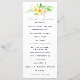 Exotic Watercolor Frangipani Wedding Program