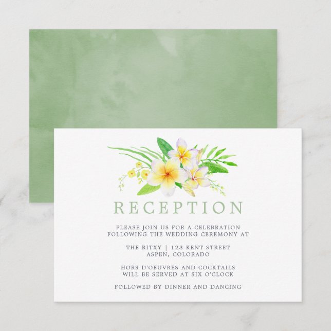Exotic Watercolor Frangipani Wedding Reception Invitation (Front/Back)