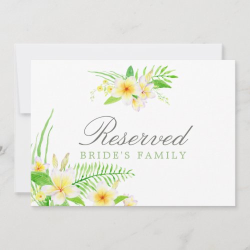 Exotic Watercolor Frangipani Wedding Reserved Sign