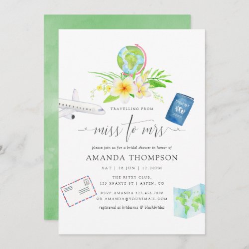 Exotic Watercolor From Miss To Mrs Bridal Shower Invitation