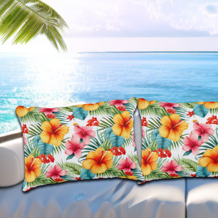 Exotic Watercolor Hawaiian Floral Accent Pillow