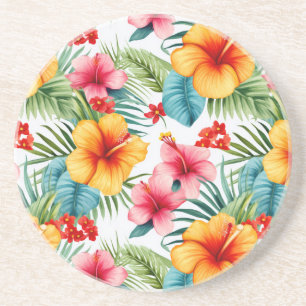 Exotic Watercolor Hawaiian Floral Sandstone Coaster