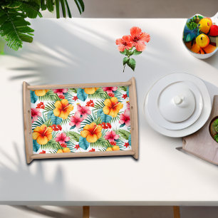 Exotic Watercolor Hawaiian Floral Serving Tray