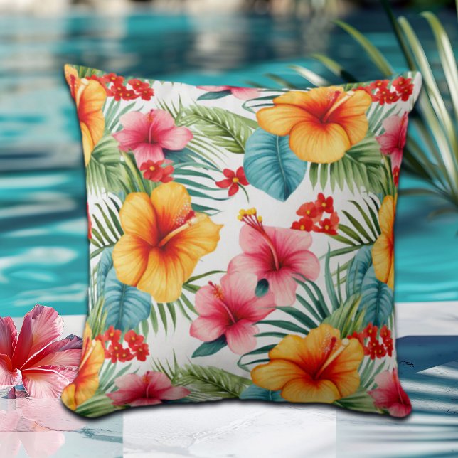 Exotic Watercolor Hawaiian Floral Throw Pillow (Creator Uploaded)