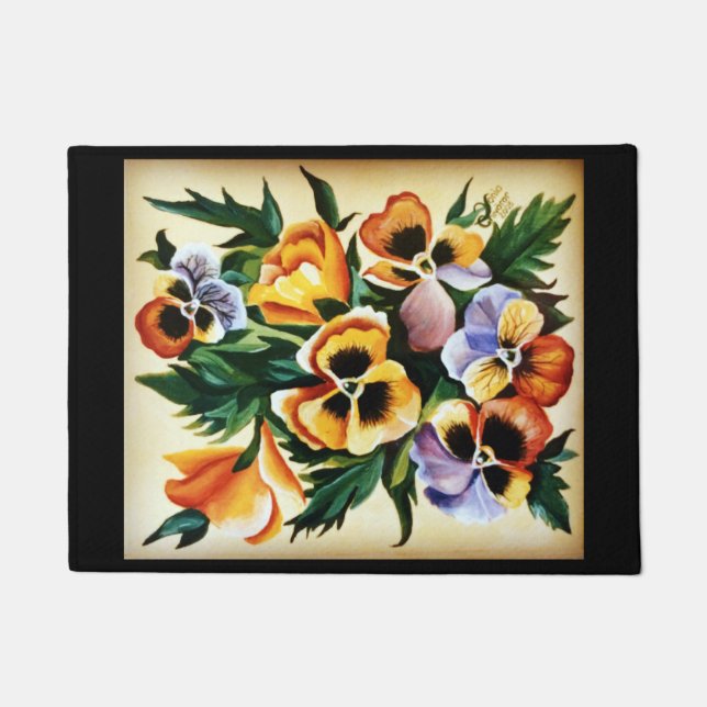 Exotic Watercolor Multicolored Pansies Doormat (Front)