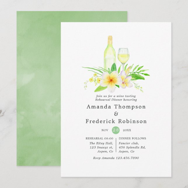 Exotic Watercolor Rehearsal Dinner Wine Tasting Invitation (Front/Back)