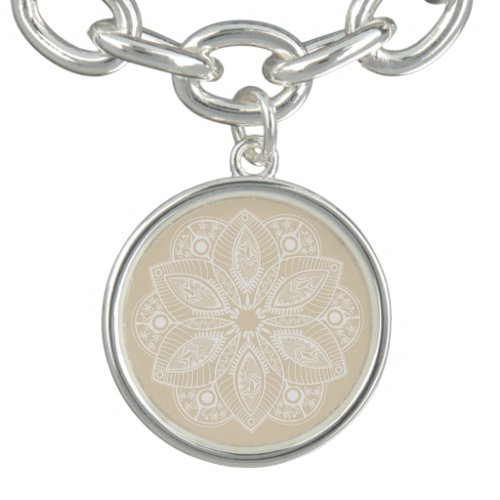 Exotic White Mandala on Beige Background Bracelet