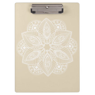 Exotic White Mandala on Beige Background Clipboard