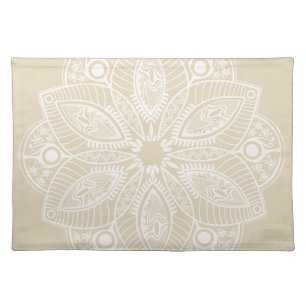 Exotic White Mandala on Beige Background Cloth Placemat