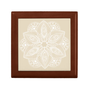 Exotic White Mandala on Beige Background Gift Box