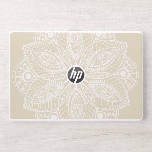 Exotic White Mandala on Beige Background HP Laptop Skin