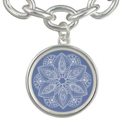 Exotic White Mandala on Blue Background Bracelet