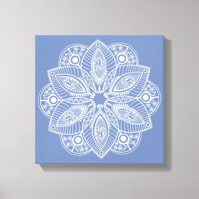 Exotic White Mandala on Blue Background Canvas Print (Front)
