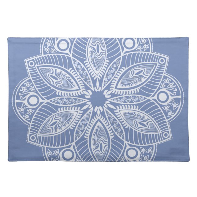 Exotic White Mandala on Blue Background Cloth Placemat (Front)