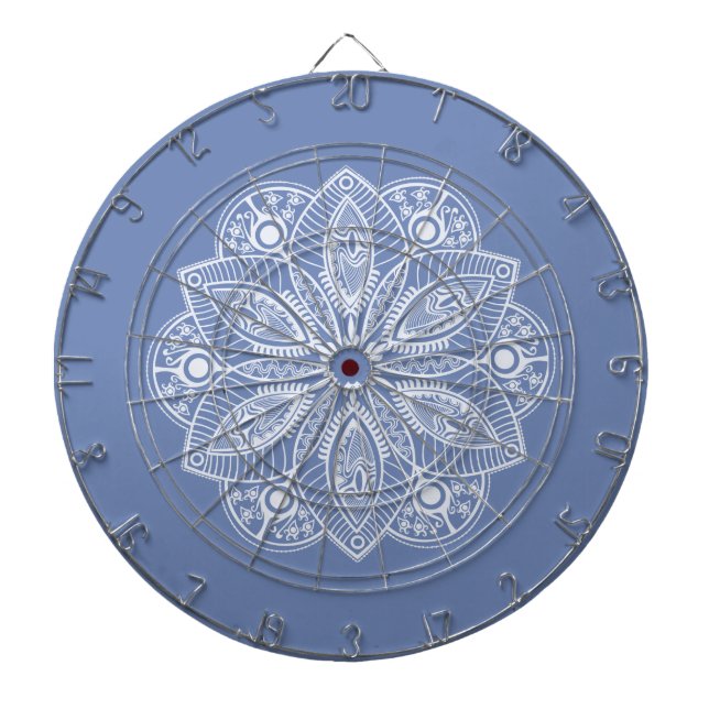 Exotic White Mandala on Blue Background Dart Board (Front)