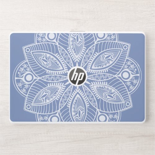 Exotic White Mandala on Blue Background HP Laptop Skin