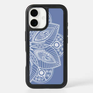 Exotic White Mandala on Blue Background iPhone 16 Case
